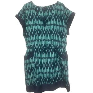 Gap Dress XL Ikat Print Cap Sleeve Pockets Summer Casual‎ Navy Turquoise